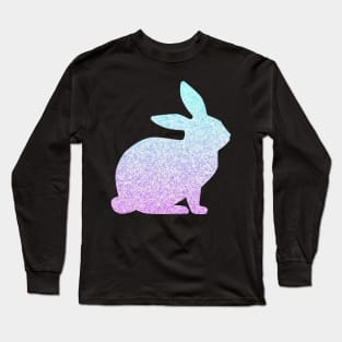 Pastel Blue and Purple Ombre Faux Glitter Easter Bunny Long Sleeve T-Shirt